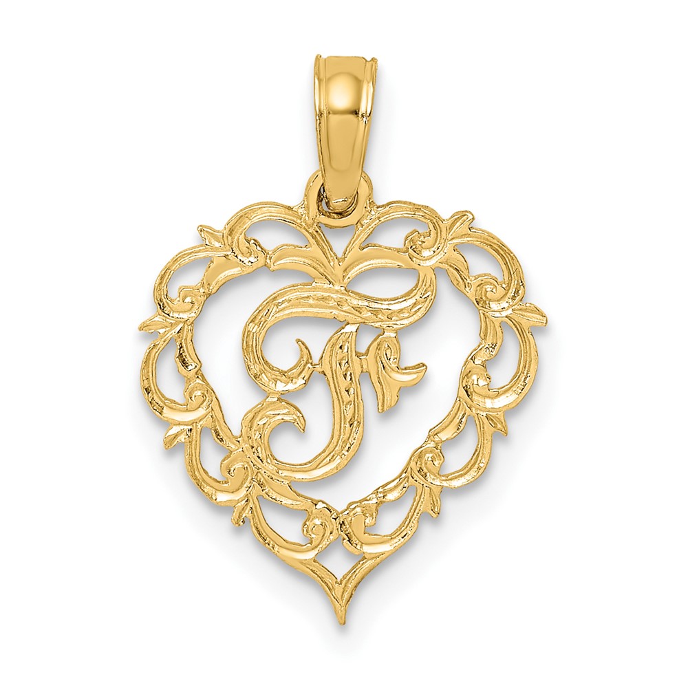 14KY Heart Script Letter F Initial Charm (K6424F)