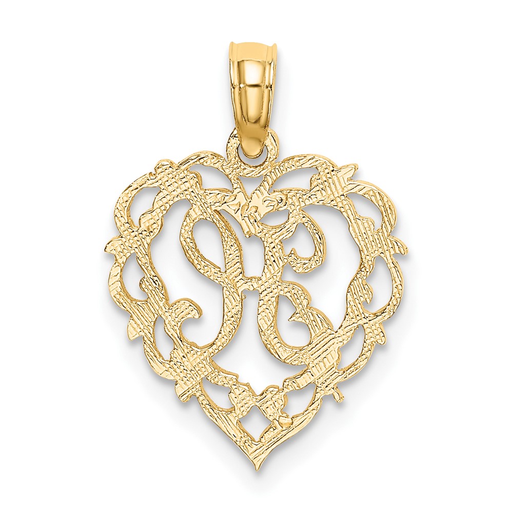 14KY Heart Script Letter H Initial Charm (K6424H)