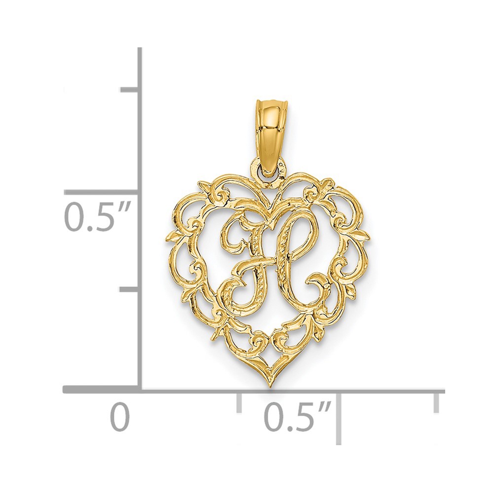 14KY Heart Script Letter H Initial Charm (K6424H)