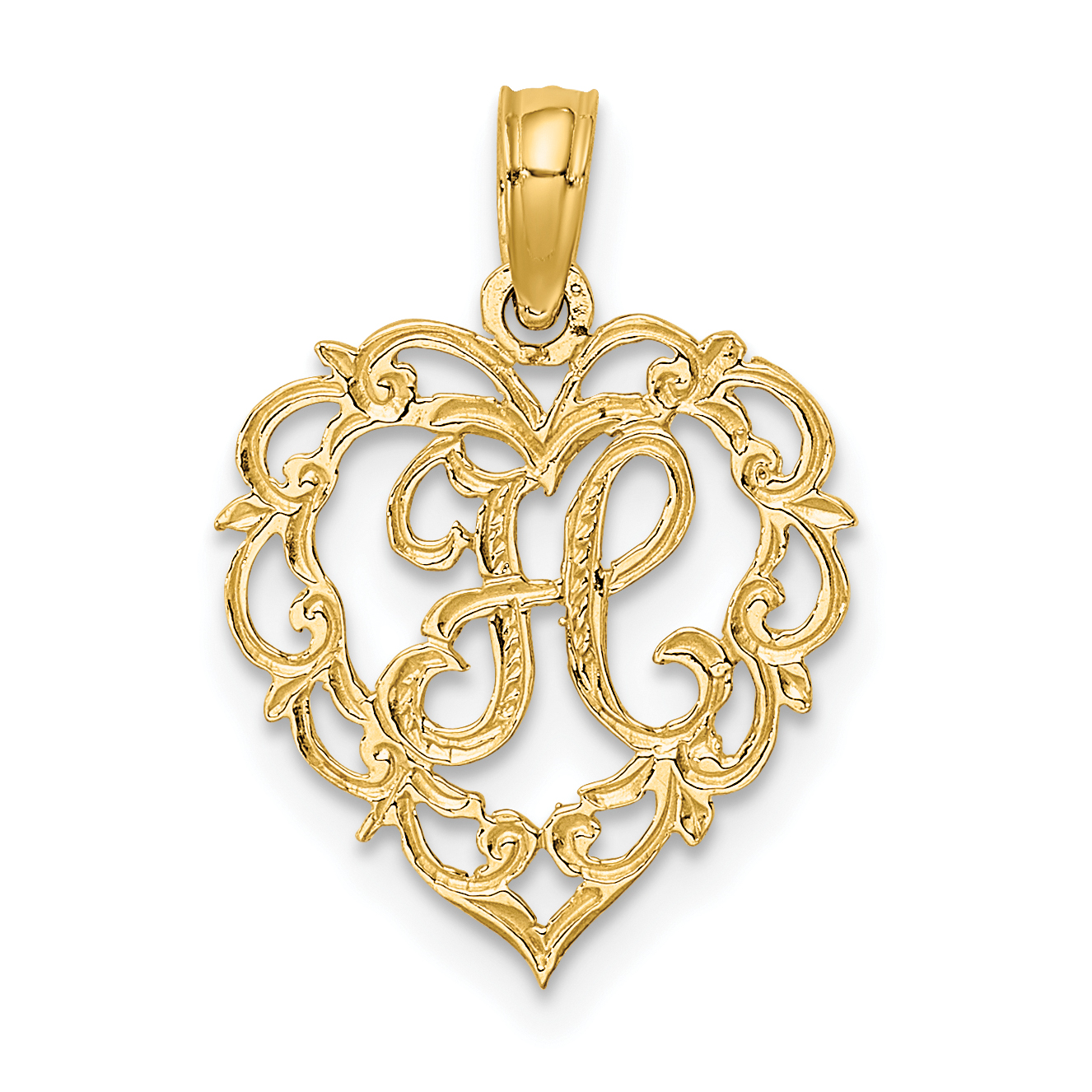 14KY Heart Script Letter H Initial Charm (K6424H)