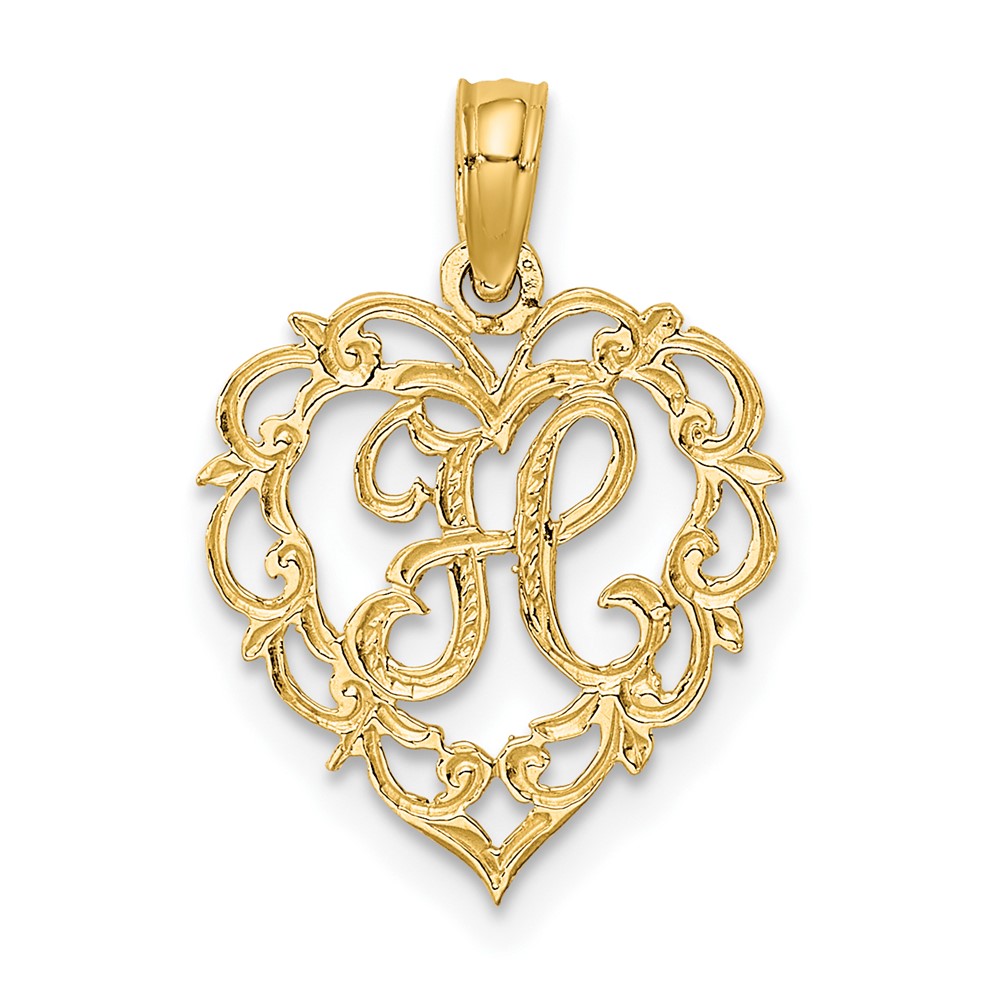 14KY Heart Script Letter H Initial Charm (K6424H)