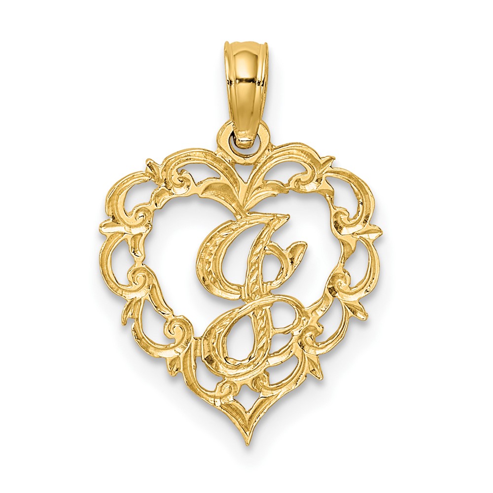 14KY Heart Script Letter J Initial Charm (K6424J)