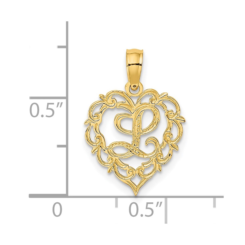 14KY Heart Script Letter L Initial Charm (K6424L)