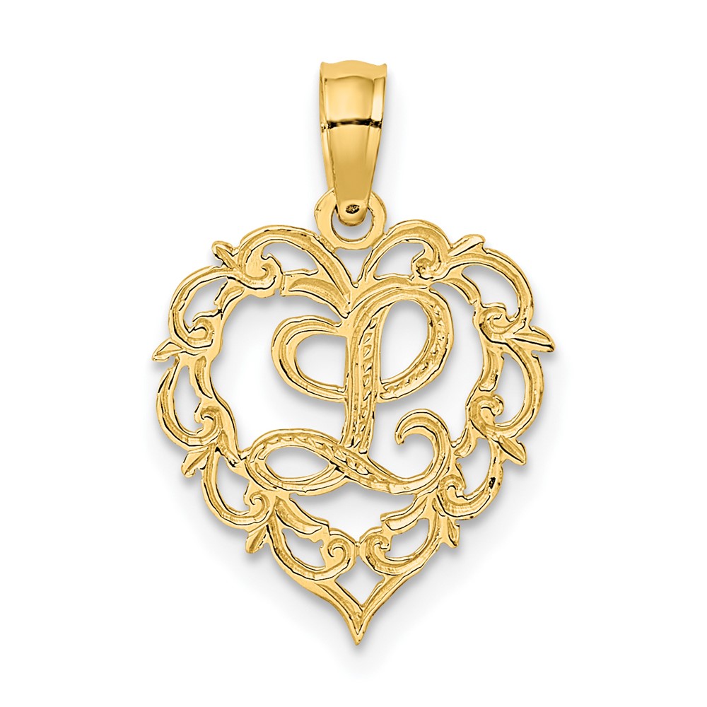 14KY Heart Script Letter L Initial Charm (K6424L)