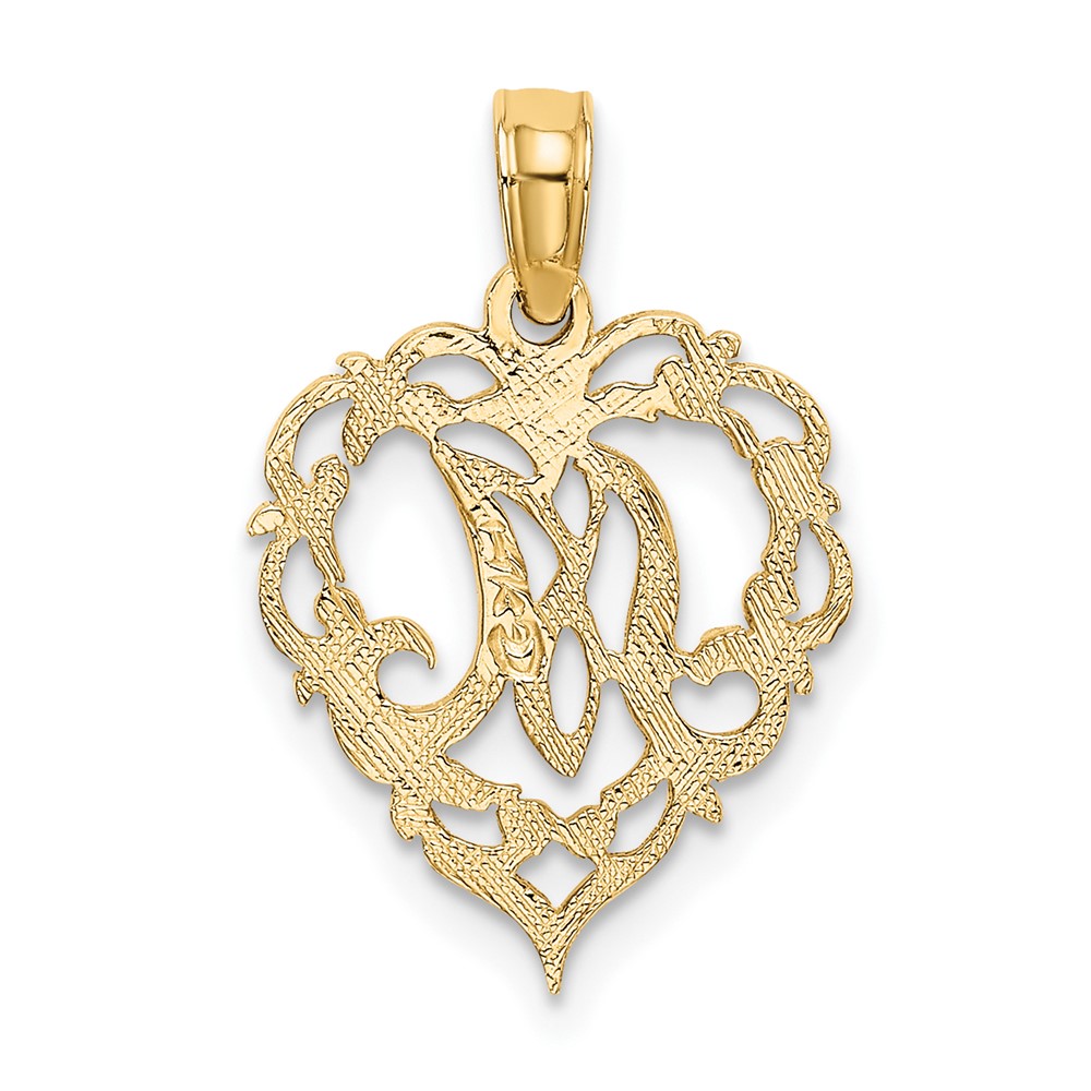 14KY Heart Script Letter M Initial Charm (K6424M)