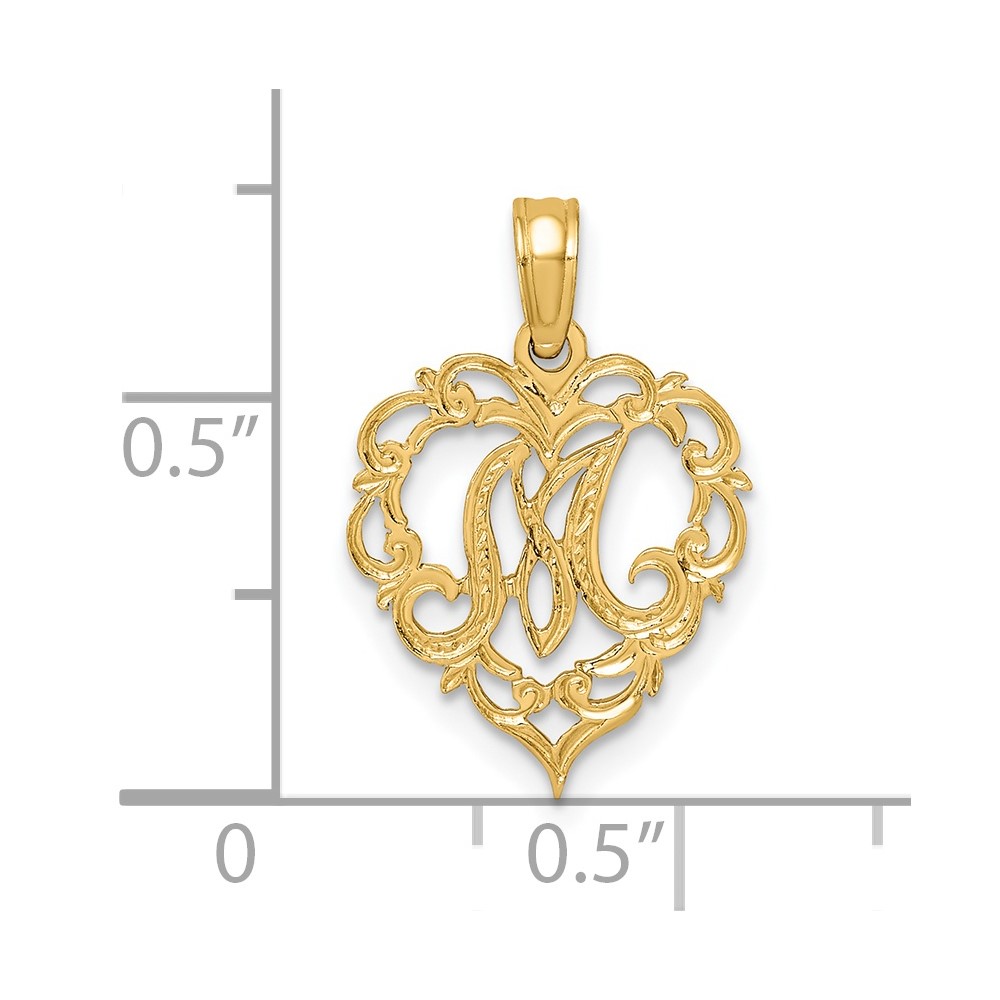 14KY Heart Script Letter M Initial Charm (K6424M)