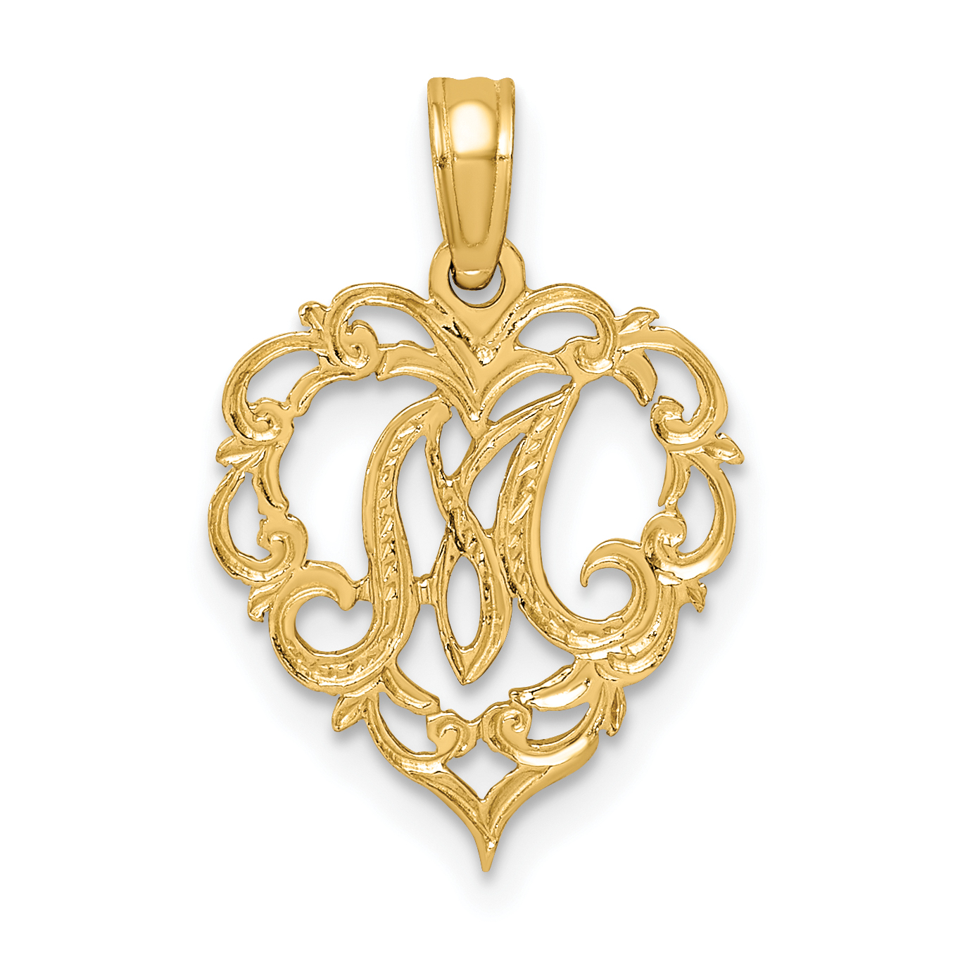 14KY Heart Script Letter M Initial Charm (K6424M)