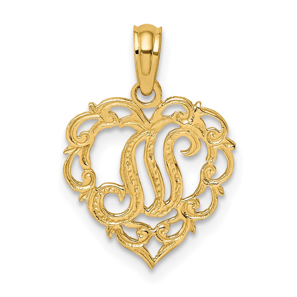 14KY Heart Script Letter N Initial Charm (K6424N)
