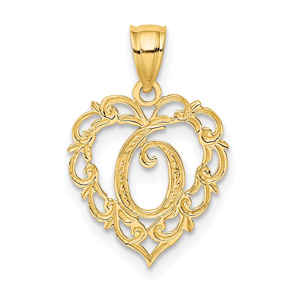 14KY Heart Script Letter O Initial Charm (K6424O)