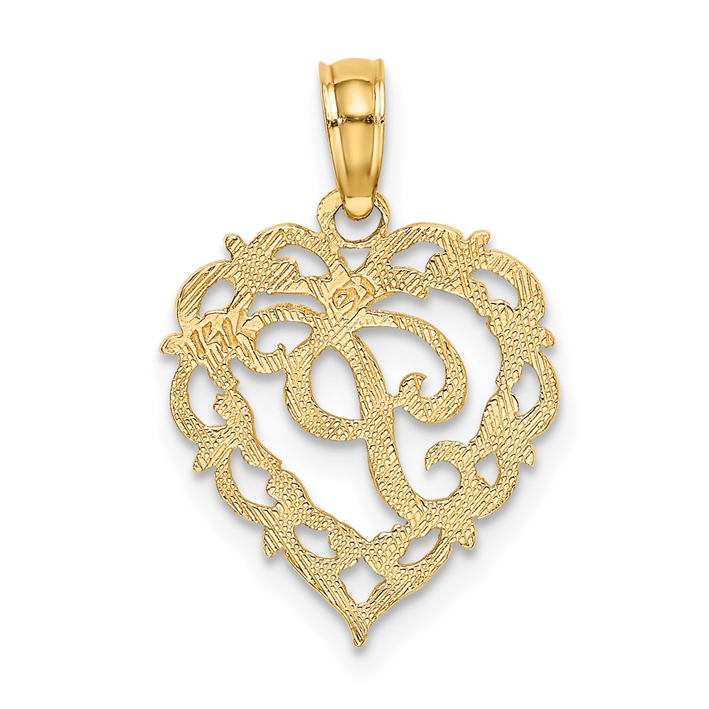 14KY Heart Script Letter P Initial Charm (K6424P)