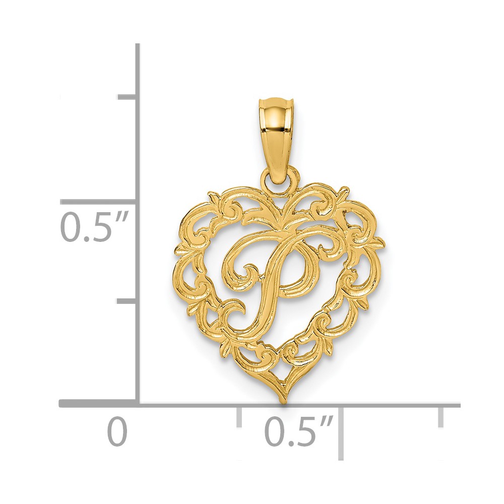 14KY Heart Script Letter P Initial Charm (K6424P)