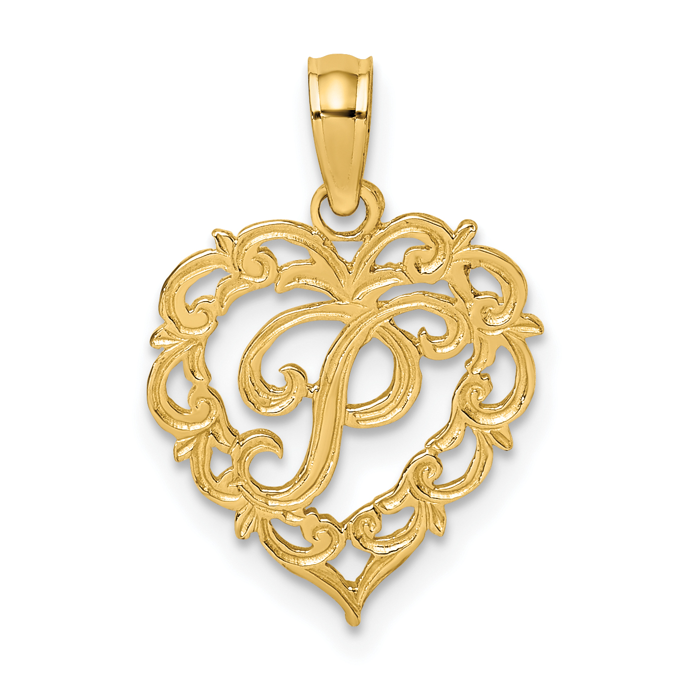 14KY Heart Script Letter P Initial Charm (K6424P)