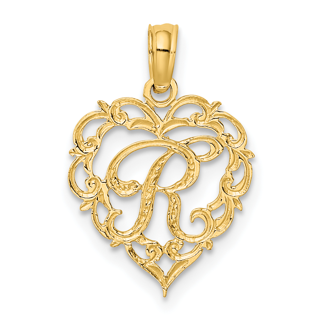14KY Heart Script Letter R Initial Charm (K6424R)