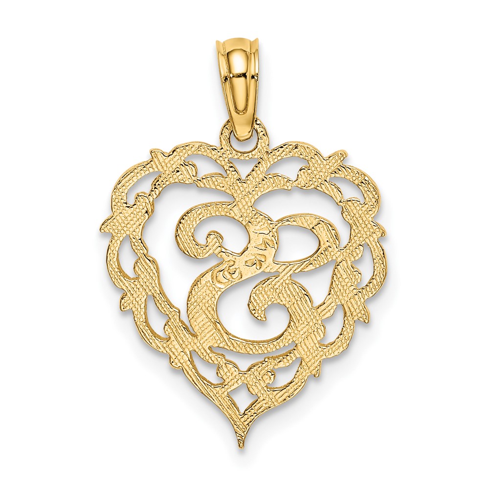 14KY Heart Script Letter S Initial Charm (K6424S)