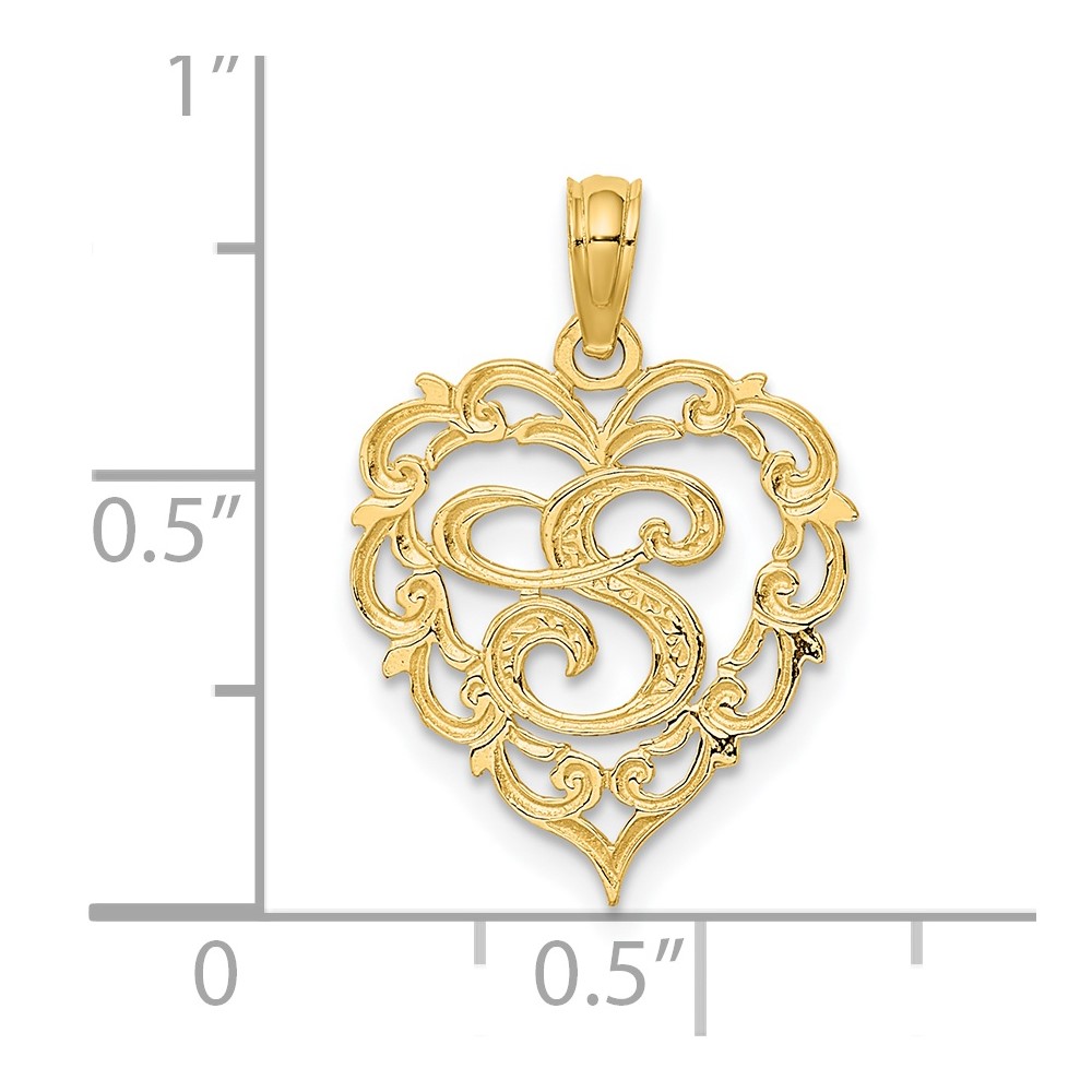 14KY Heart Script Letter S Initial Charm (K6424S)