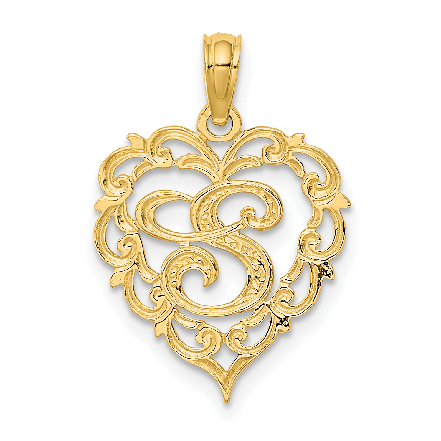 14KY Heart Script Letter S Initial Charm (K6424S)