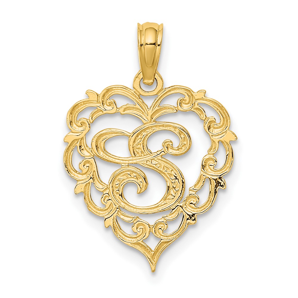 14KY Heart Script Letter S Initial Charm (K6424S)