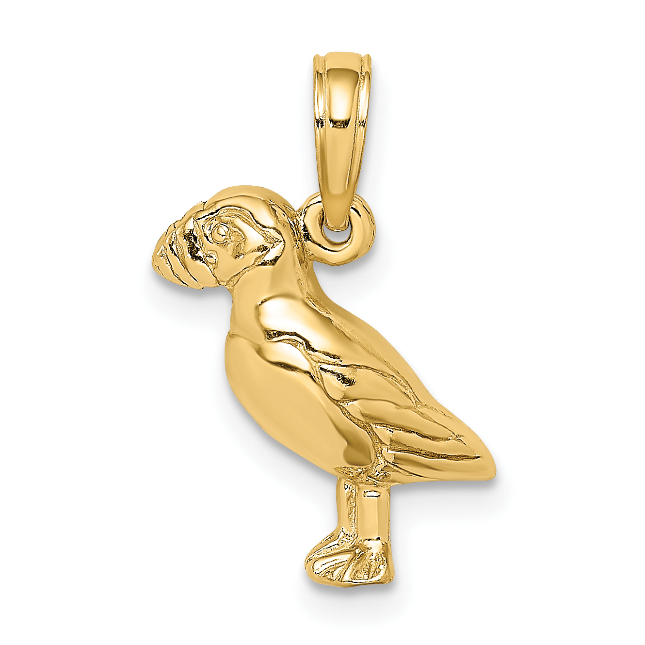 14K 2-D Polished and Textured Puffin Bird Charm (K6431)