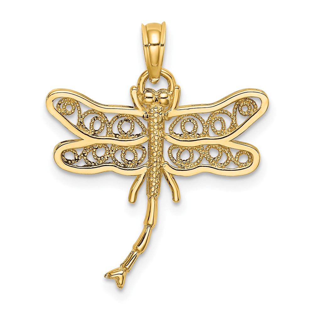 14K Dragonfly w/Beaded Filigree Wings Charm (K6460)