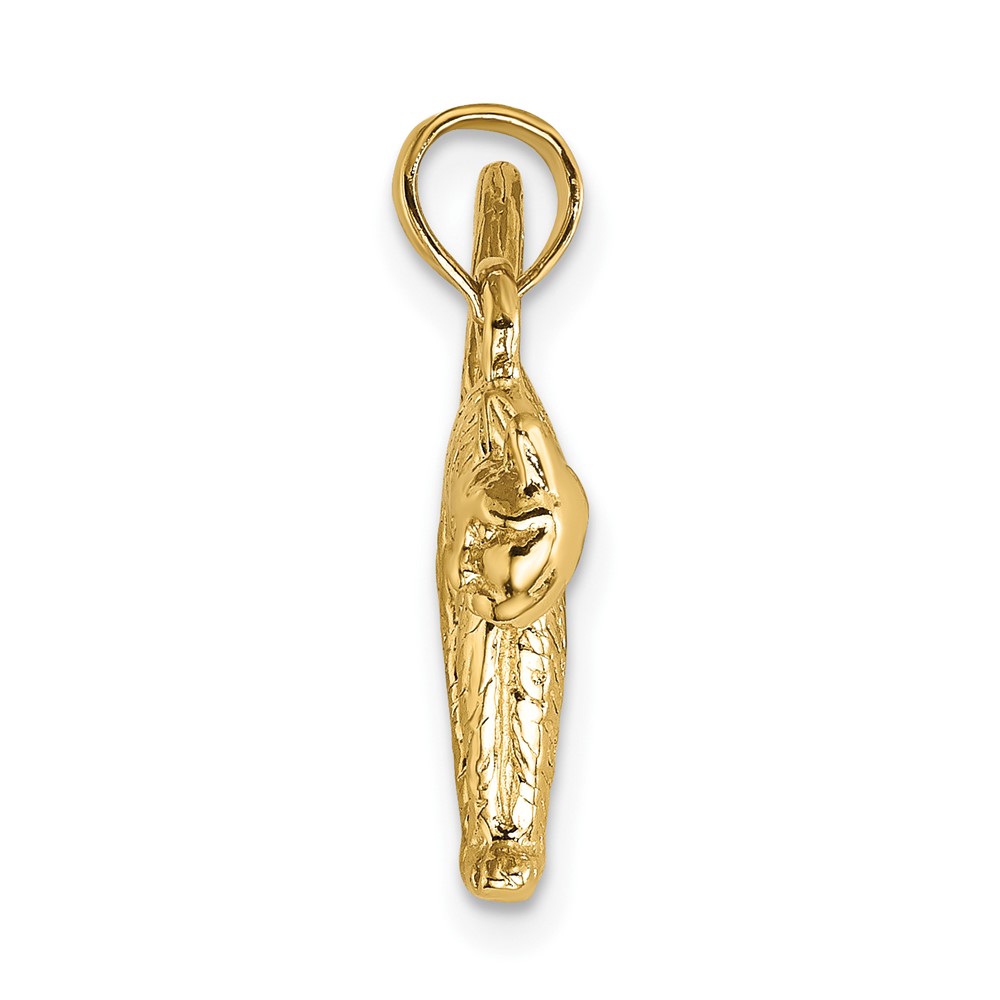 14K 3-D Textured Arch Back and Raised Tail Cat Charm (K6464)