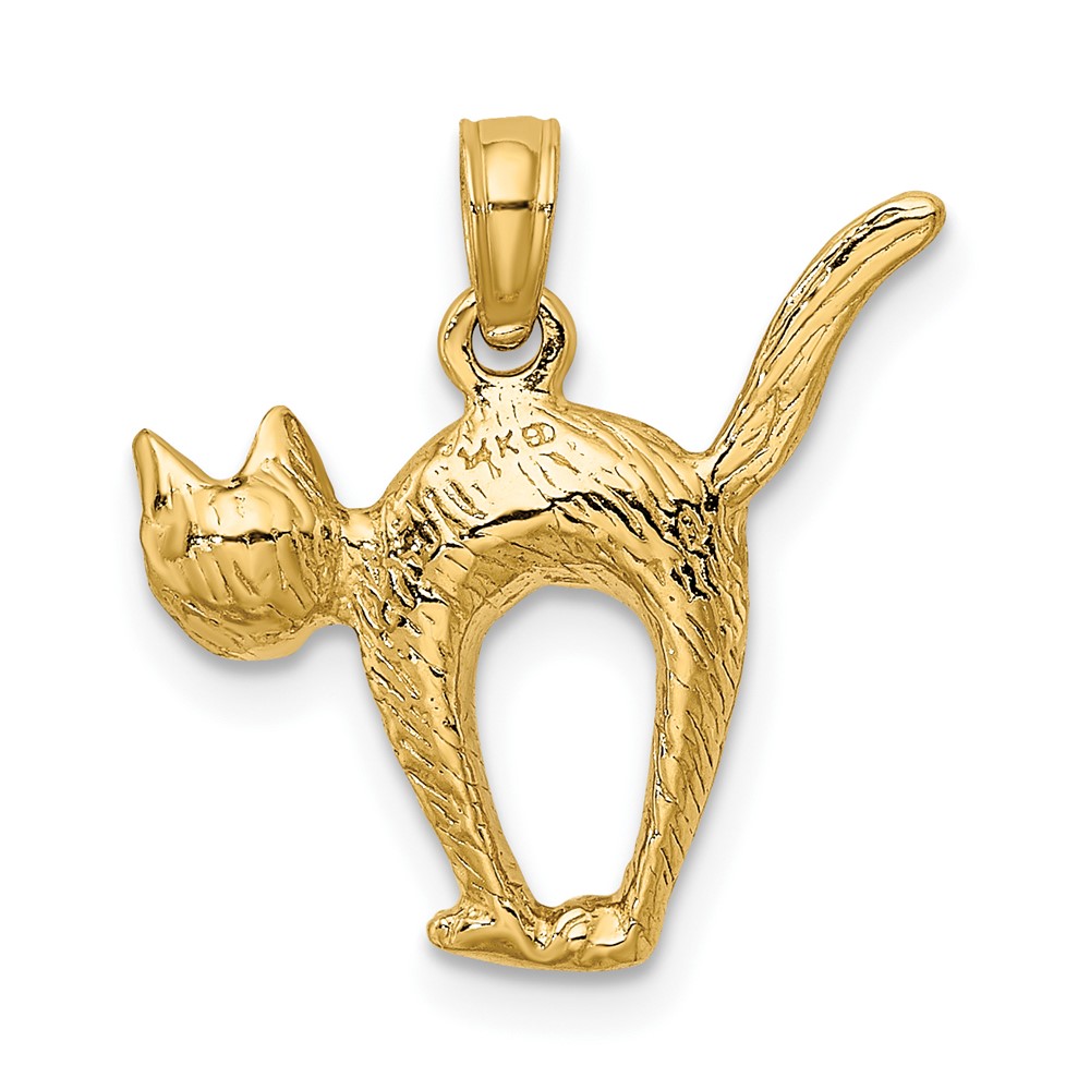 14K 3-D Textured Arch Back and Raised Tail Cat Charm (K6464)
