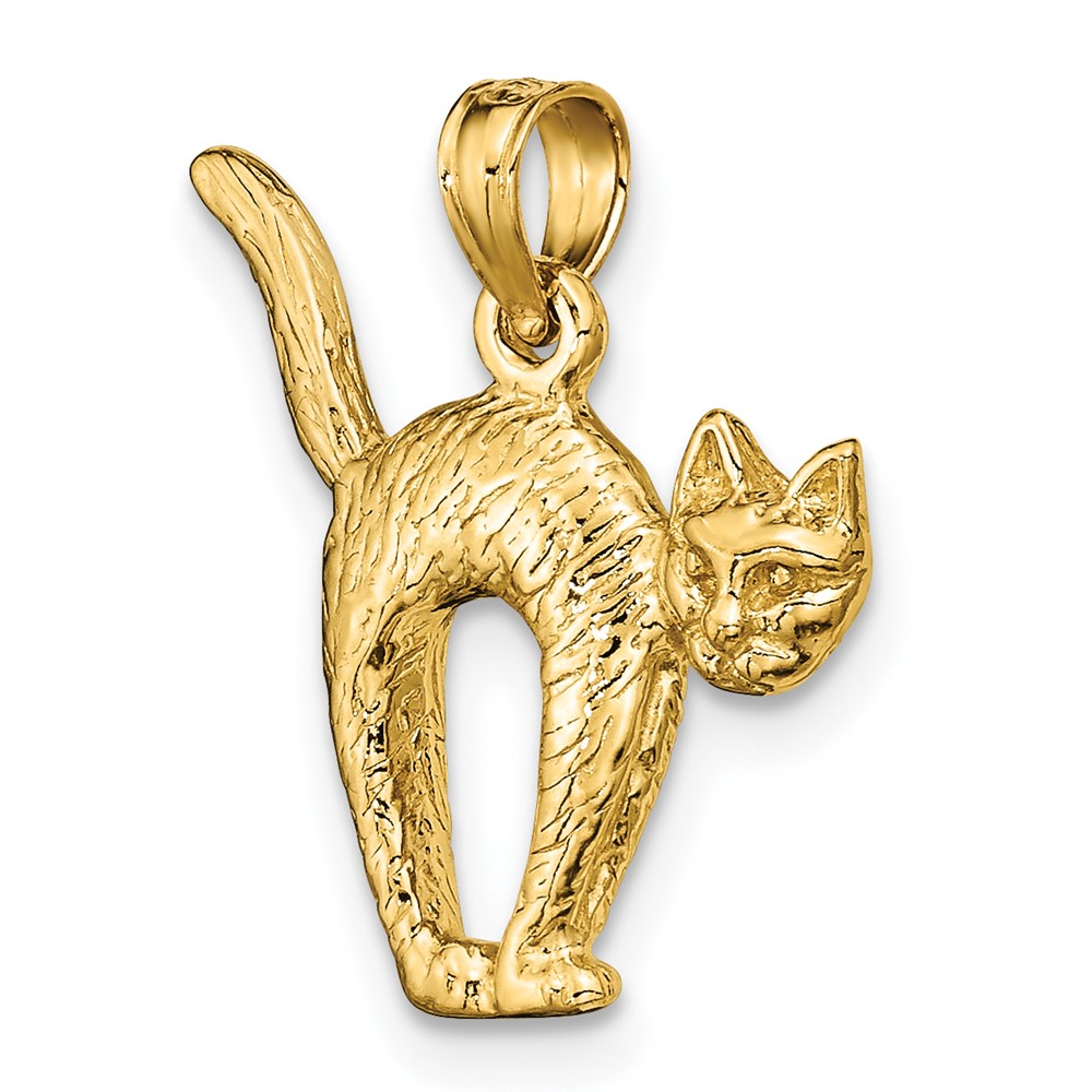 14K 3-D Textured Arch Back and Raised Tail Cat Charm (K6464)
