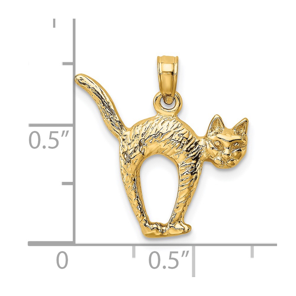 14K 3-D Textured Arch Back and Raised Tail Cat Charm (K6464)