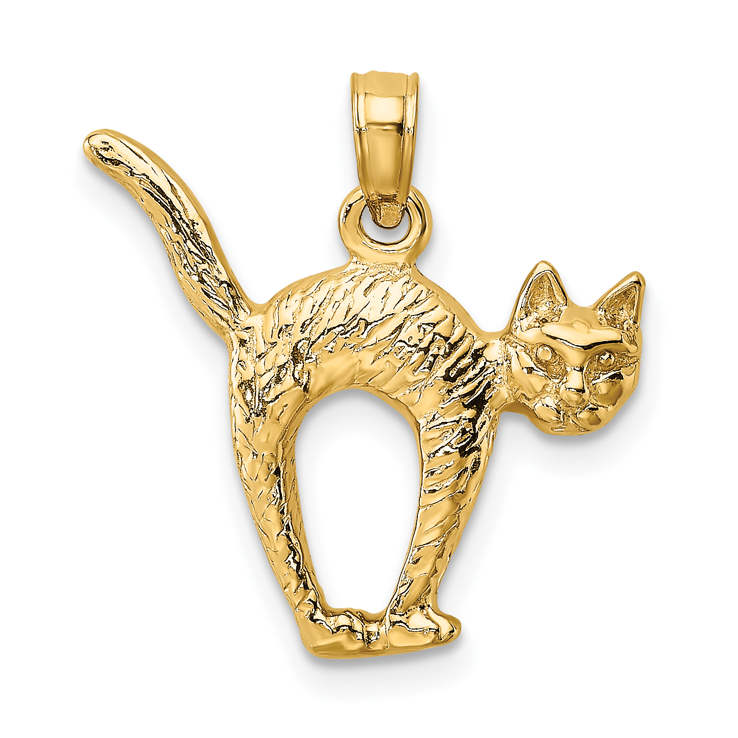 14K 3-D Textured Arch Back and Raised Tail Cat Charm (K6464)