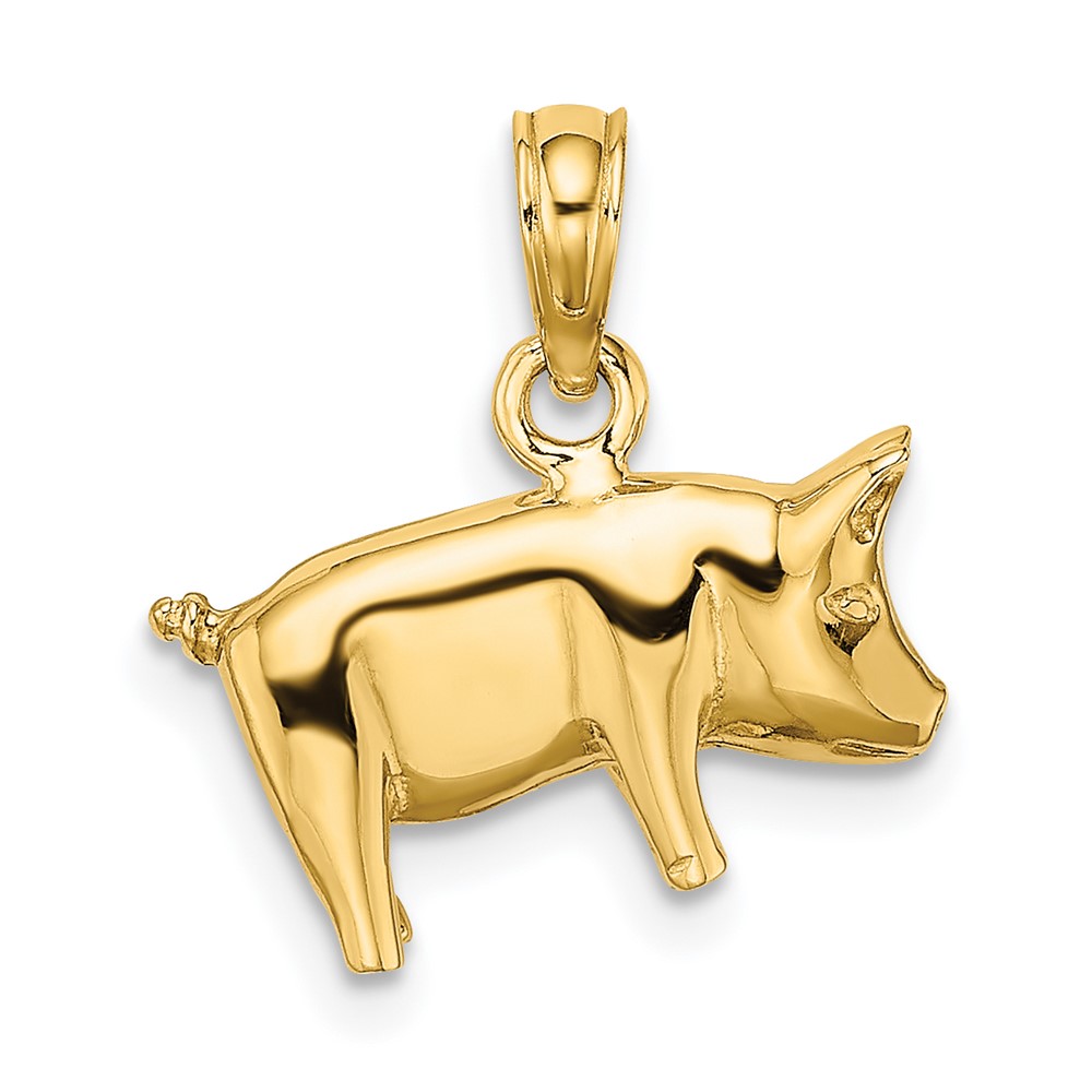 14K 3-D Polished Pig with Curly Tail Charm (K6465)