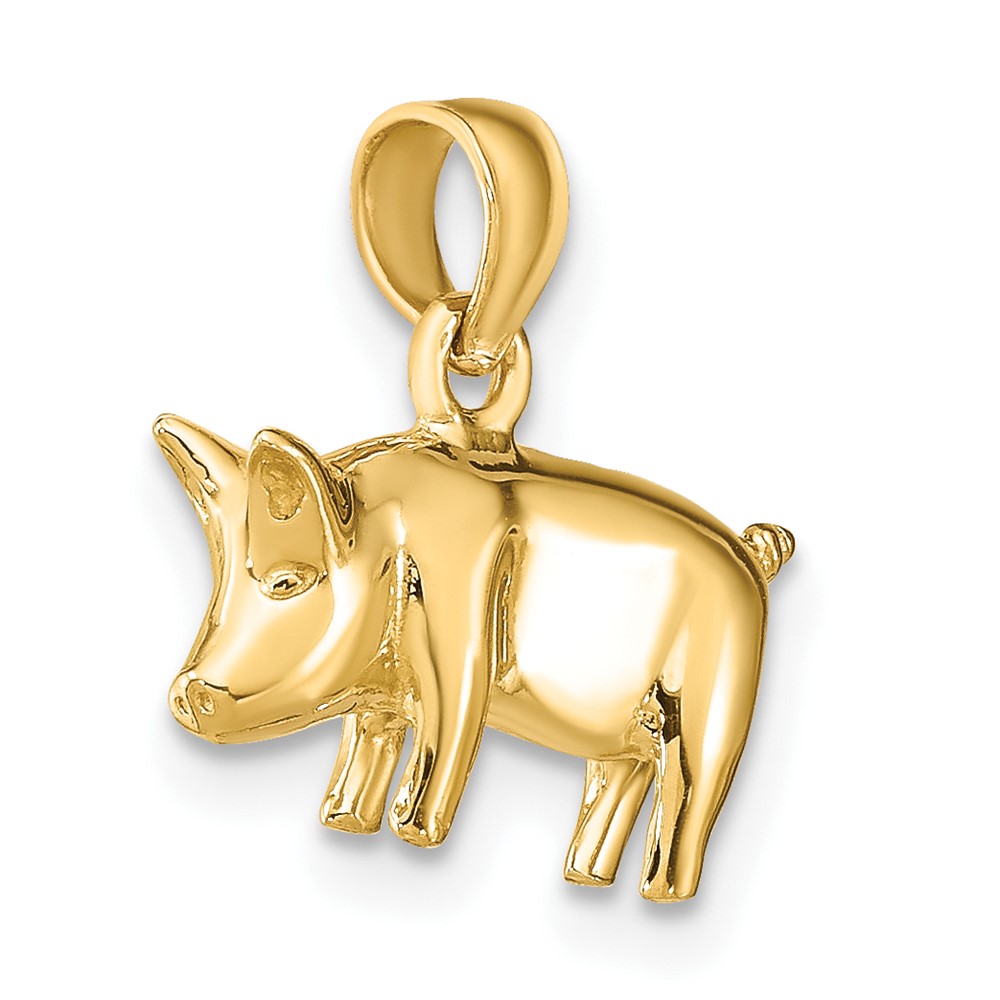 14K 3-D Polished Pig with Curly Tail Charm (K6465)