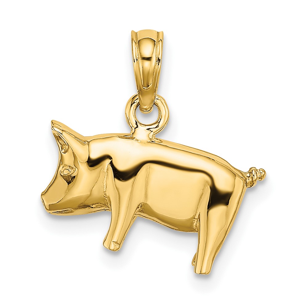 14K 3-D Polished Pig with Curly Tail Charm (K6465)