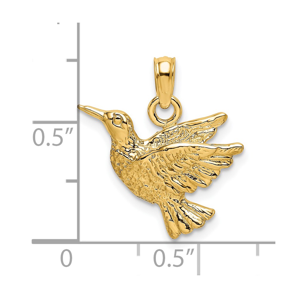 14K Engraved Hummingbird Charm (K6466)