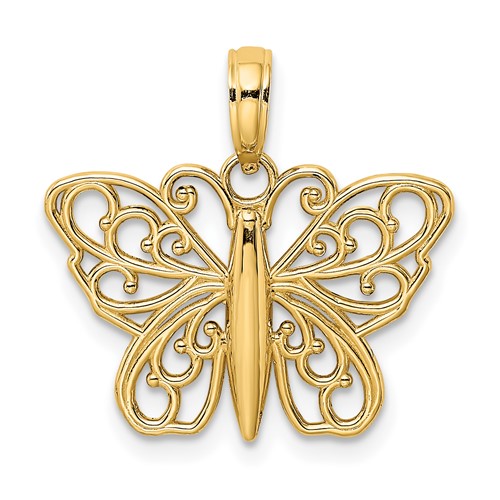 14K Yellow Gold Filigree Butterfly Charm