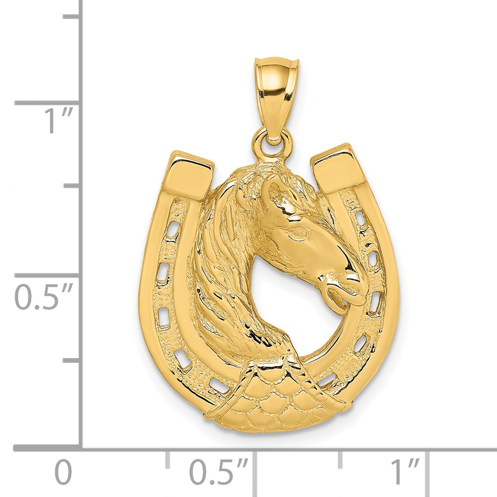 14K Polished and Engraved Horse Head In Shoe Charm (K6506)