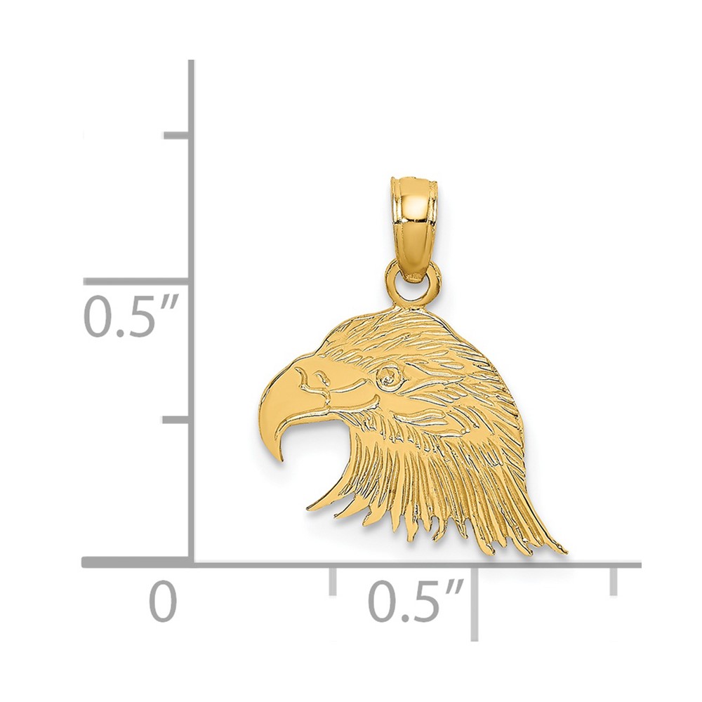 14K Engraved Flat Eagle Head Charm (K6513)
