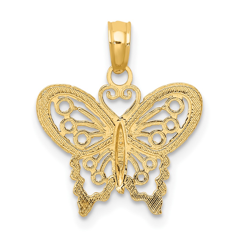 14K Polished and Textured Filigree Butterfly Charm (K6554)
