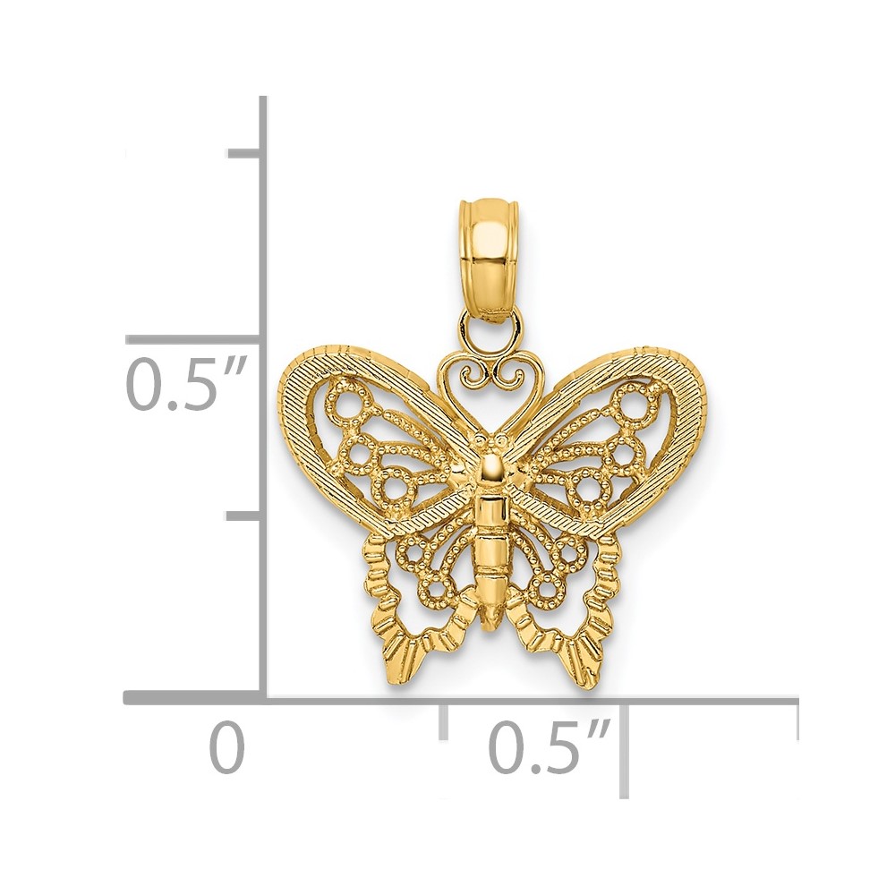 14K Polished and Textured Filigree Butterfly Charm (K6554)