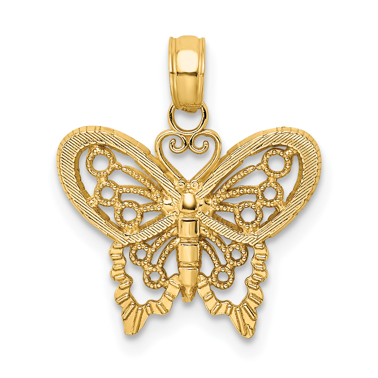 14K Polished and Textured Filigree Butterfly Charm (K6554)