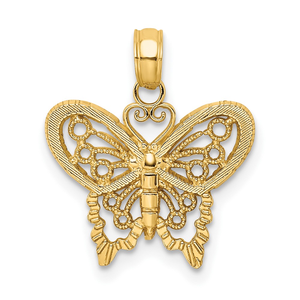 14K Polished and Textured Filigree Butterfly Charm (K6554)