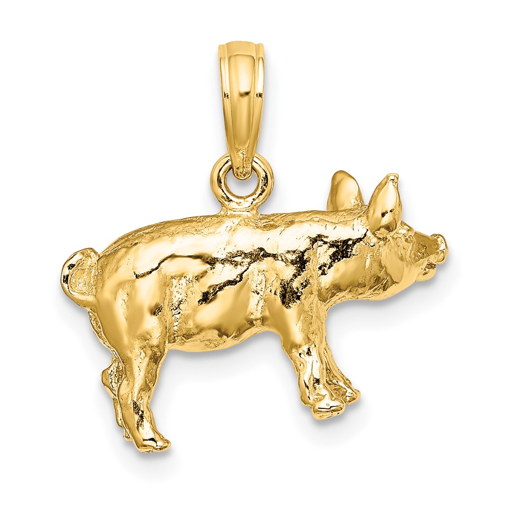 14K 3-D Textured Farm Pig Charm (K6581)