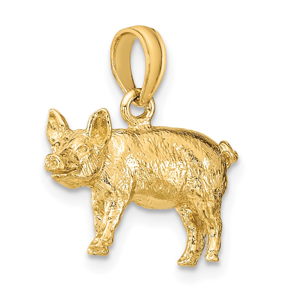 14K 3-D Textured Farm Pig Charm (K6581)