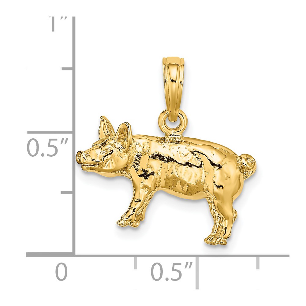 14K 3-D Textured Farm Pig Charm (K6581)