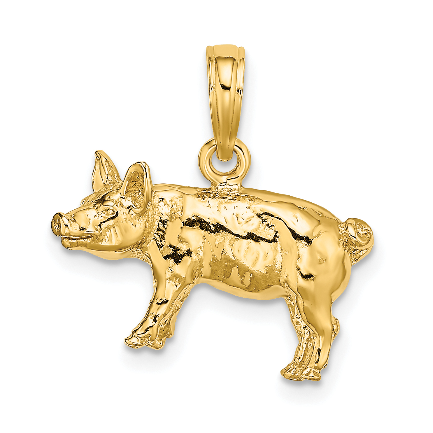 14K 3-D Textured Farm Pig Charm (K6581)