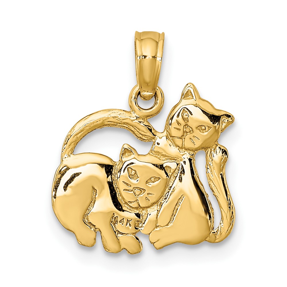 14K 3-D Polished Two Kittens Charm (K6593)