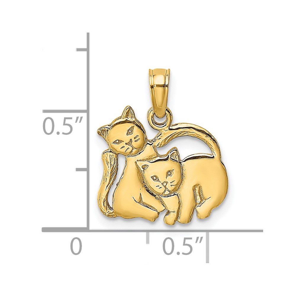14K 3-D Polished Two Kittens Charm (K6593)