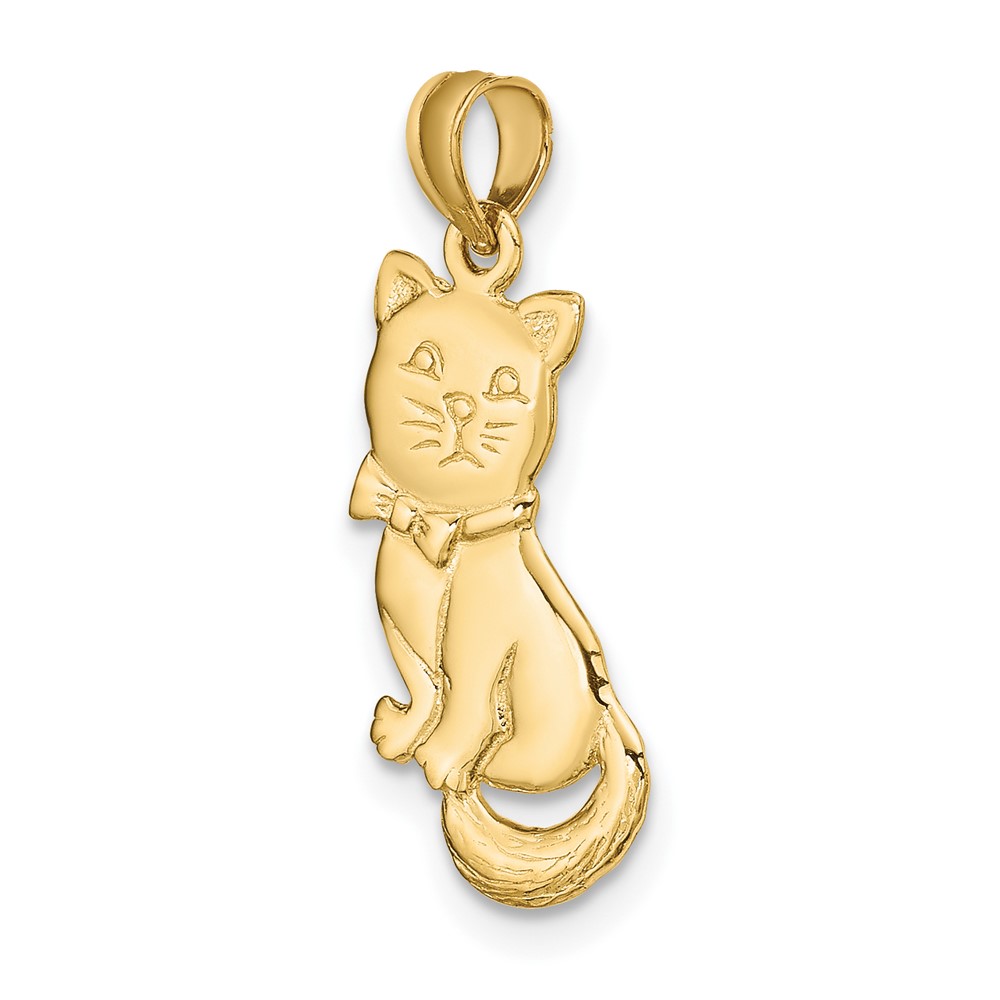 14K 3-D Polished and Bow Sitting Cat Charm (K6595)