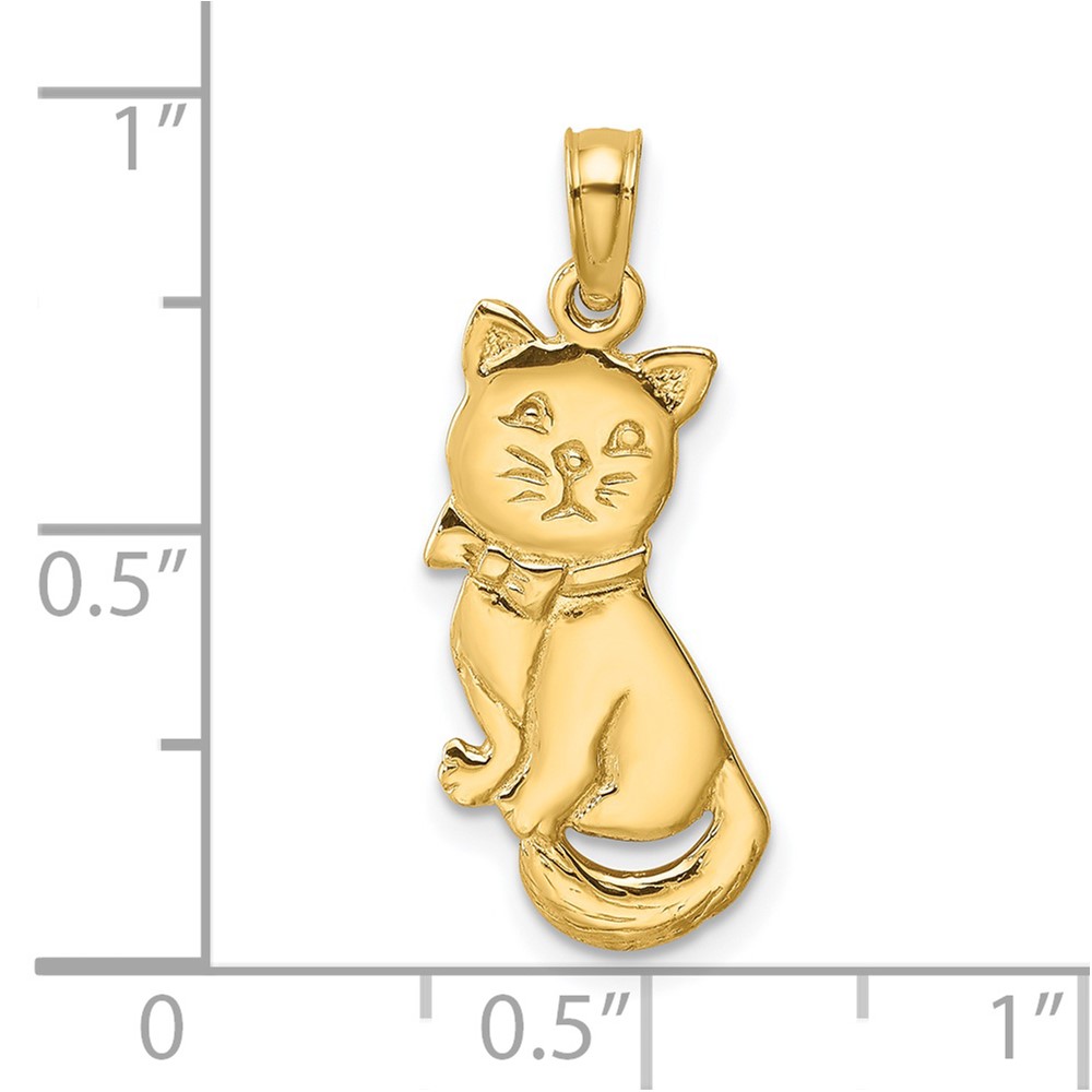 14K 3-D Polished and Bow Sitting Cat Charm (K6595)