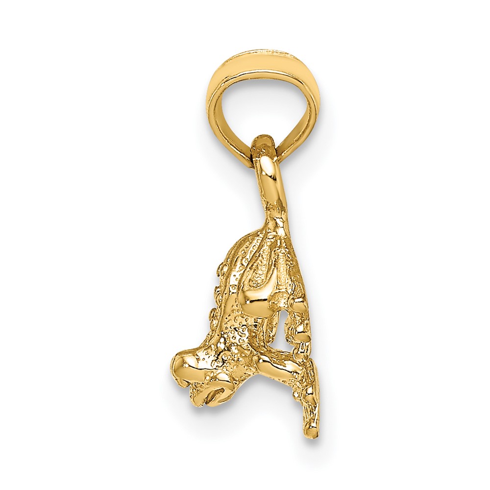 14K 3-D Textured Mini Frog Facing Down Charm (K6607)