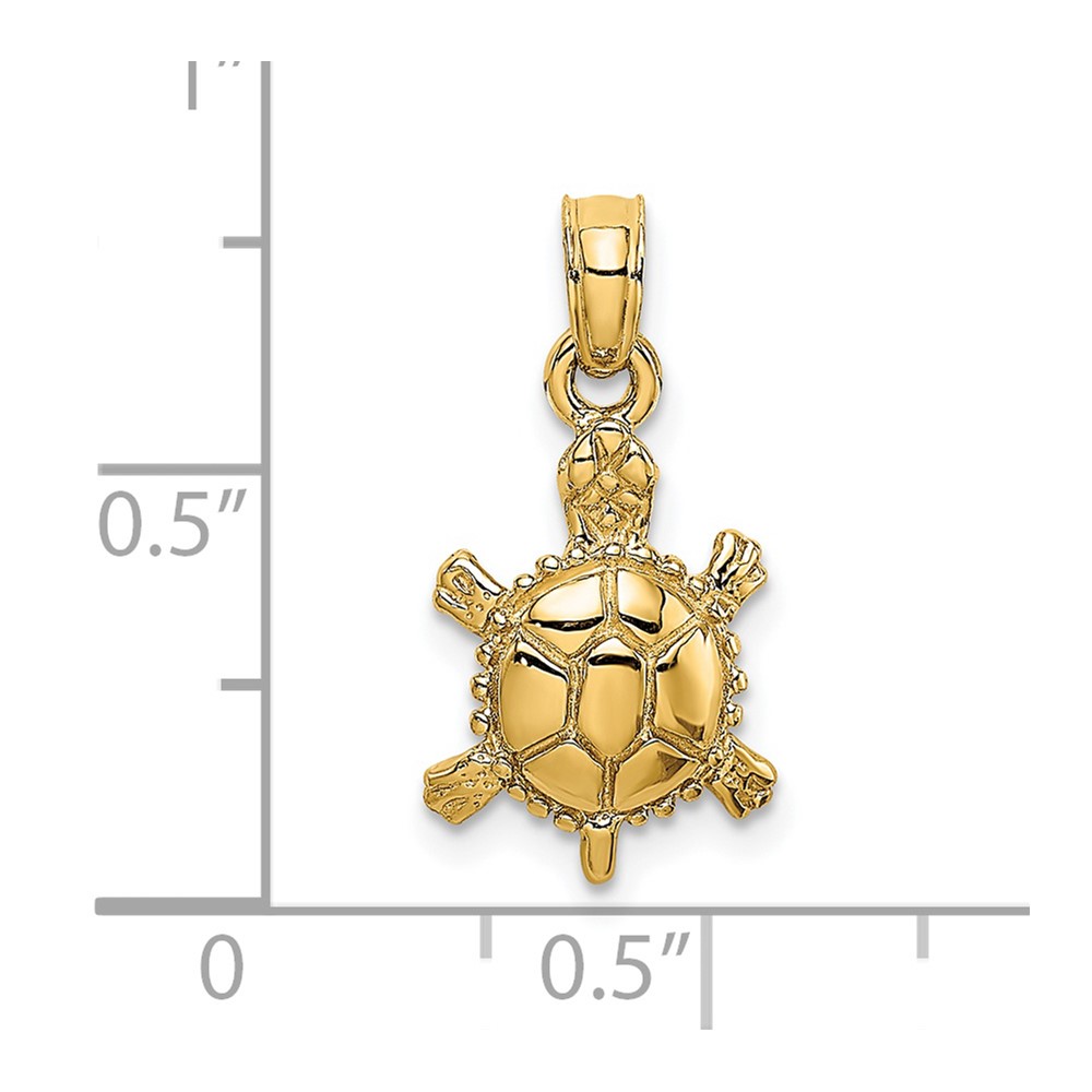 14K 3-D Polished Land Turtle Charm (K6611)