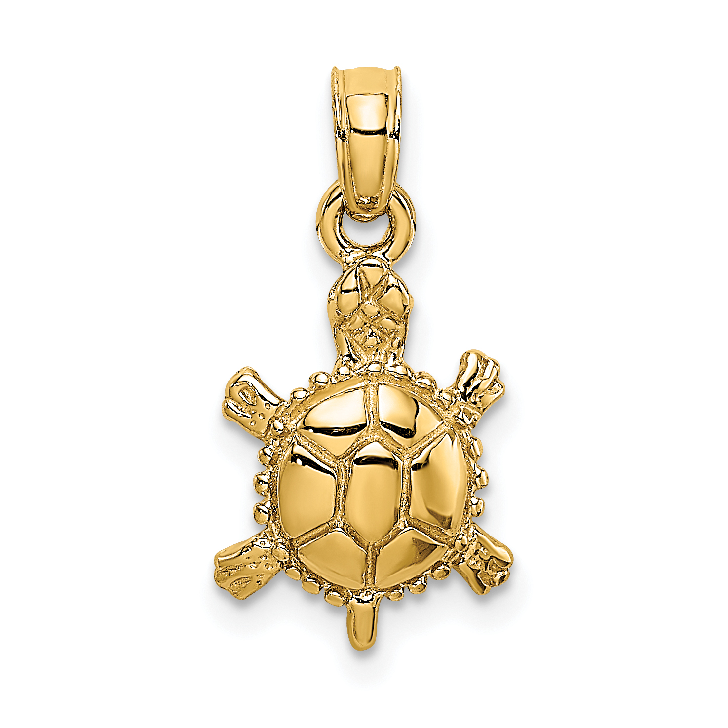 14K 3-D Polished Land Turtle Charm (K6611)